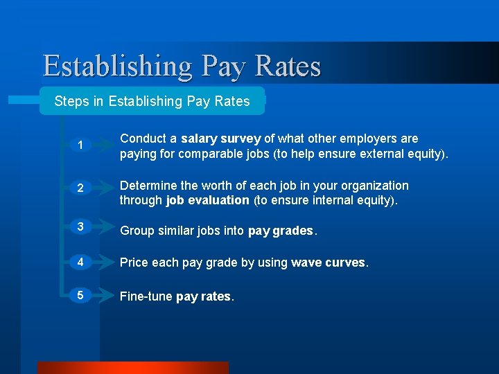 Establishing Pay Rates Steps in Establishing Pay Rates 1 Conduct a salary survey of