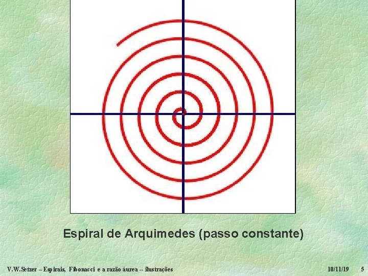 Espiral de Arquimedes (passo constante) V. W. Setzer – Espirais, Fibonacci e a razão