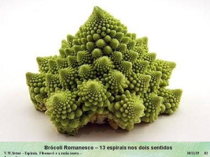Brócoli Romanesco – 13 espirais nos dois sentidos V. W. Setzer – Espirais, Fibonacci