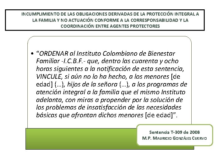 INCUMPLIMIENTO DE LAS OBLIGACIONES DERIVADAS DE LA PROTECCIÓN INTEGRAL A LA FAMILIA Y NO