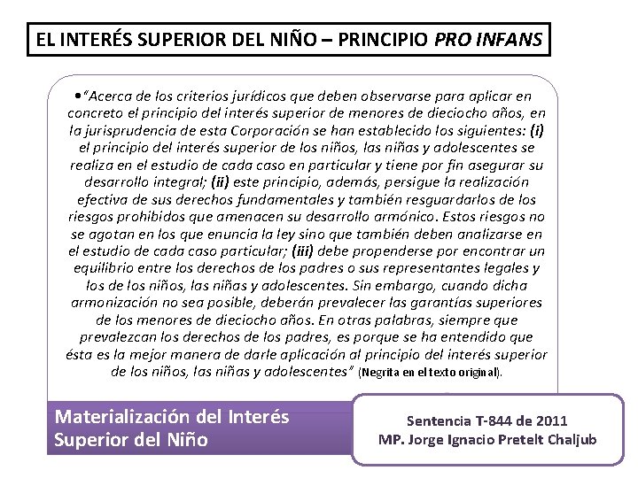EL INTERÉS SUPERIOR DEL NIÑO – PRINCIPIO PRO INFANS • “Acerca de los criterios