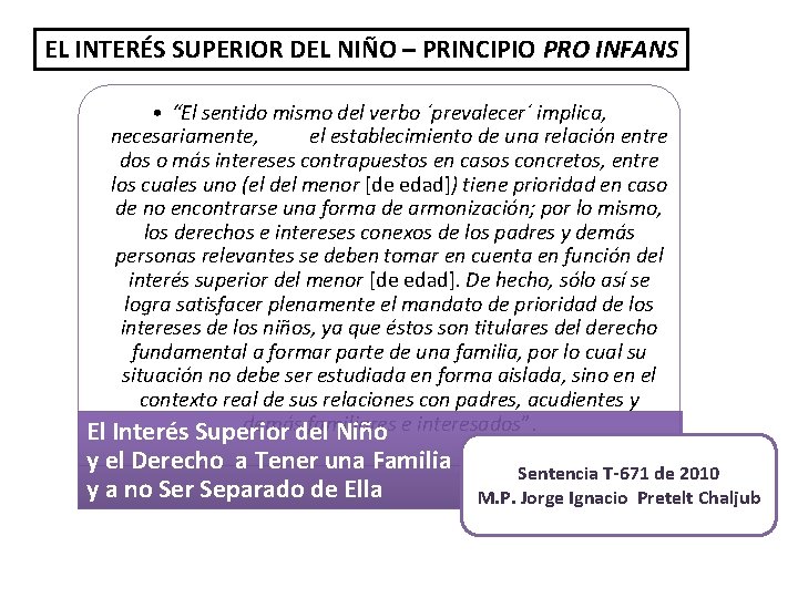 EL INTERÉS SUPERIOR DEL NIÑO – PRINCIPIO PRO INFANS • “El sentido mismo del