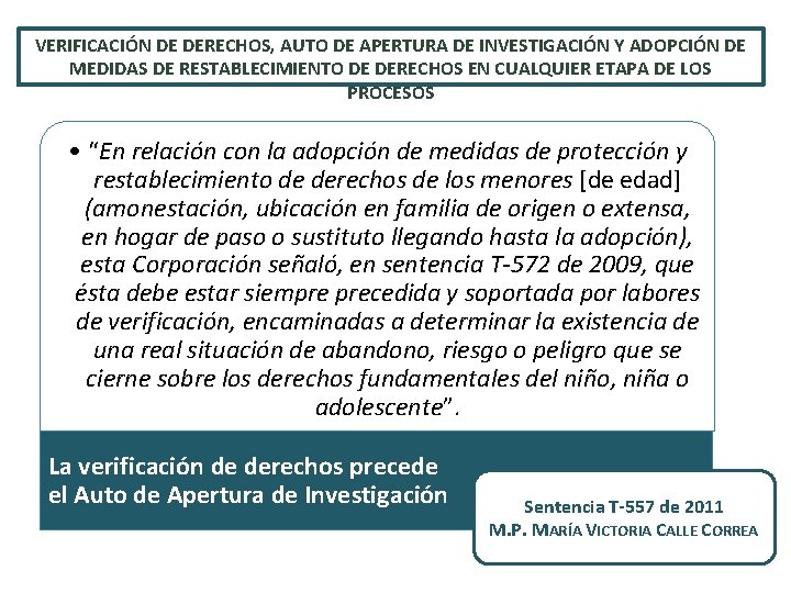 VERIFICACIÓN DE DERECHOS, AUTO DE APERTURA DE INVESTIGACIÓN Y ADOPCIÓN DE MEDIDAS DE RESTABLECIMIENTO