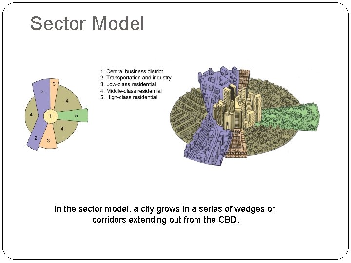 Sector Model In the sector model, a city grows in a series of wedges Sector Model In the sector model, a city grows in a series of wedges