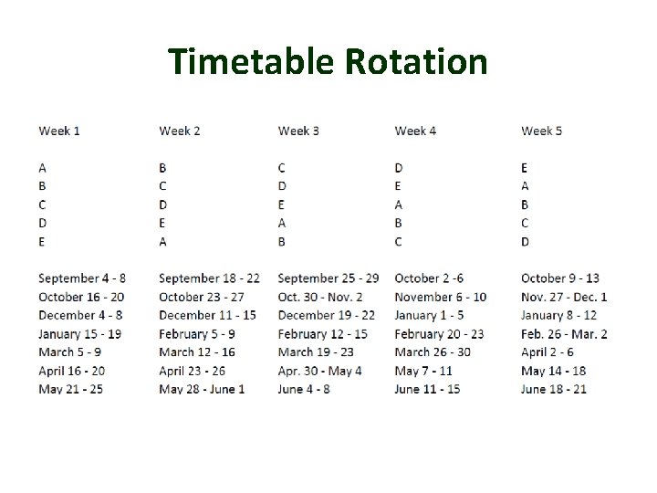 Timetable Rotation 