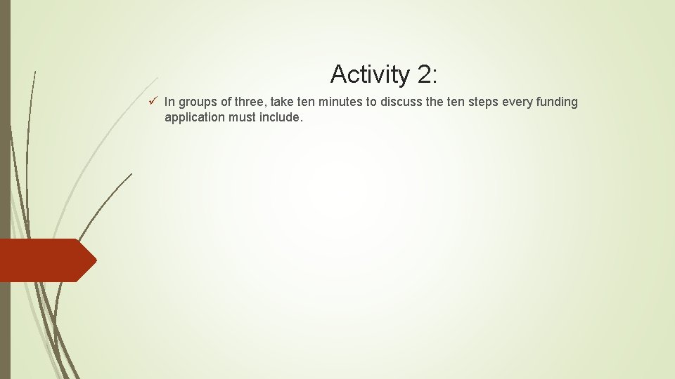 Activity 2: ü In groups of three, take ten minutes to discuss the ten