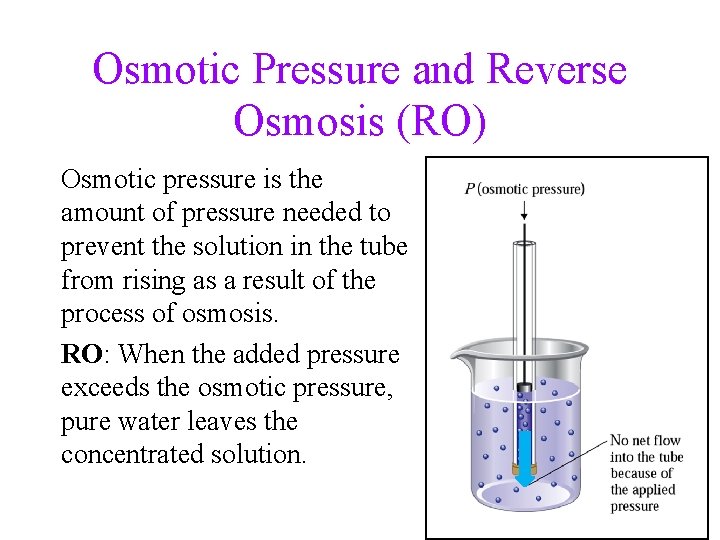 Osmotic Pressure and Reverse Osmosis (RO) Osmotic pressure is the amount of pressure needed