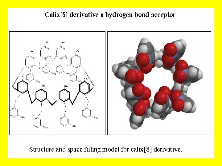 Calix[8] derivative a hydrogen bond acceptor Structure and space filling model for calix[8] derivative.