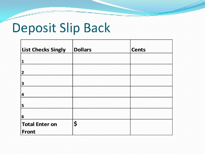 Deposit Slip Back 