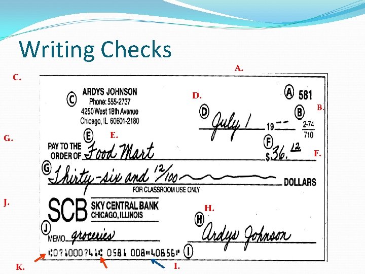 Writing Checks A. C. D. B. E. G. F. J. H. K. I. 