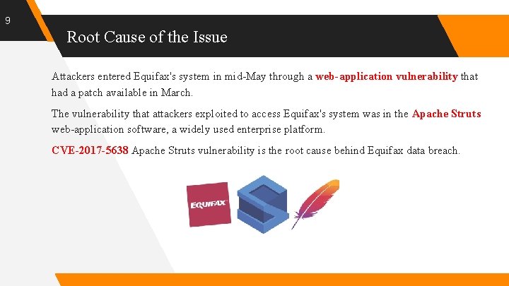 9 Root Cause of the Issue Attackers entered Equifax's system in mid-May through a