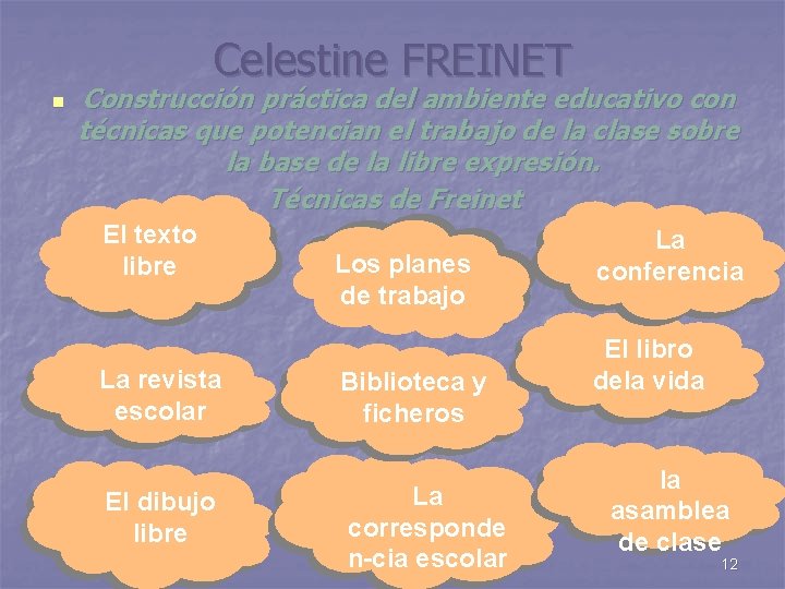 Celestine FREINET n Construcción práctica del ambiente educativo con técnicas que potencian el trabajo