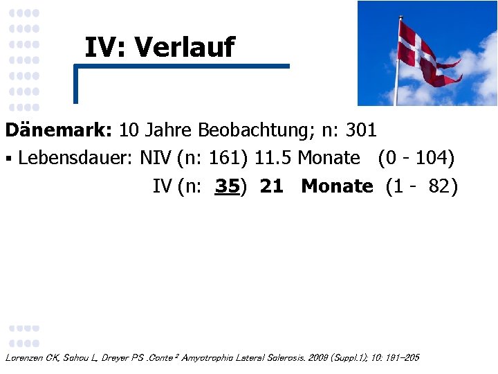 IV: Verlauf Dänemark: 10 Jahre Beobachtung; n: 301 § Lebensdauer: NIV (n: 161) 11.