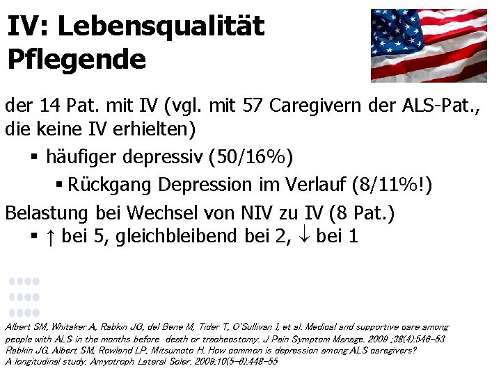 IV: Lebensqualität Pflegende der 14 Pat. mit IV (vgl. mit 57 Caregivern der ALS-Pat.