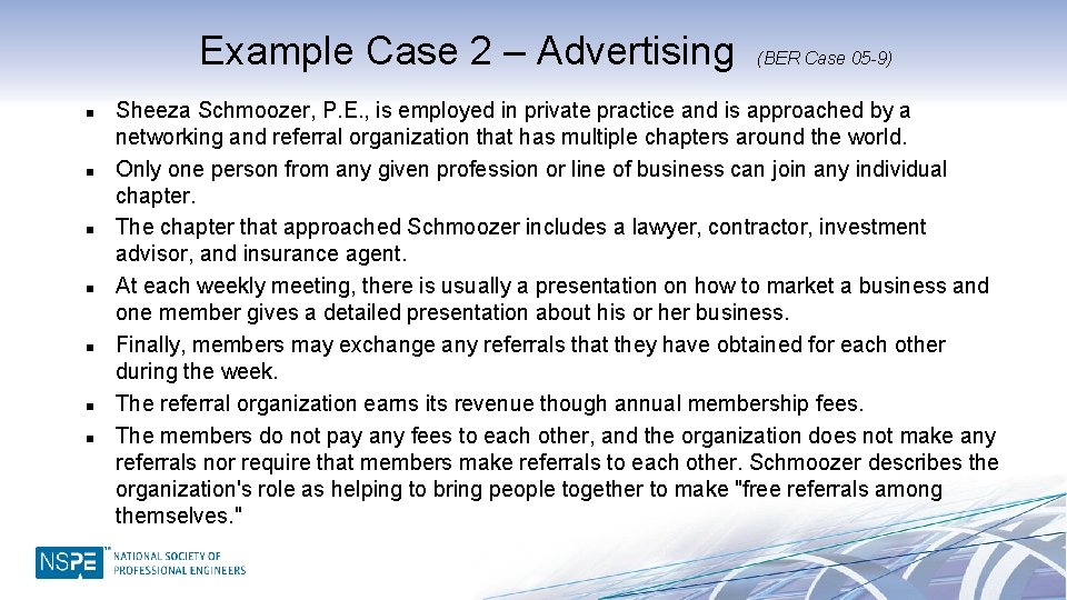Example Case 2 – Advertising (BER Case 05 -9) n n n n Sheeza