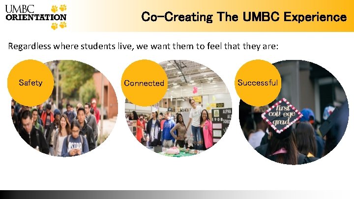 Co-Creating The UMBC Experience Regardless where students live, we want them to feel that