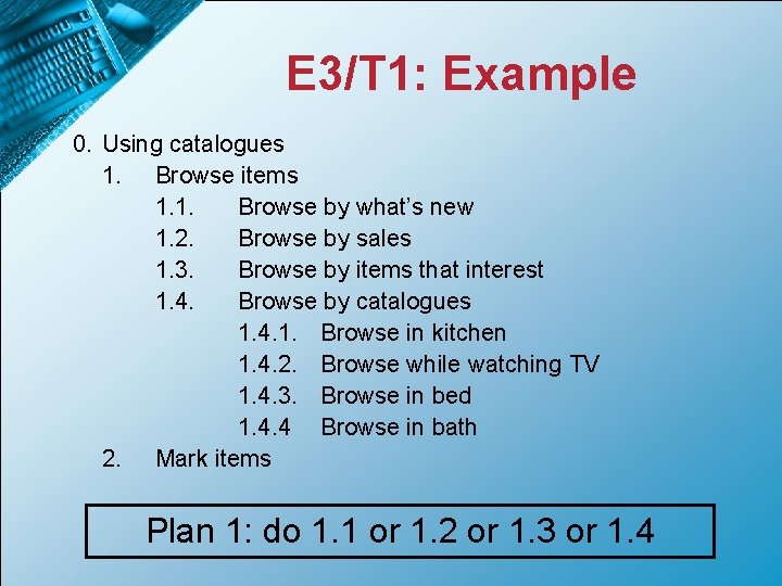 E 3/T 1: Example 0. Using catalogues 1. Browse items 1. 1. Browse by