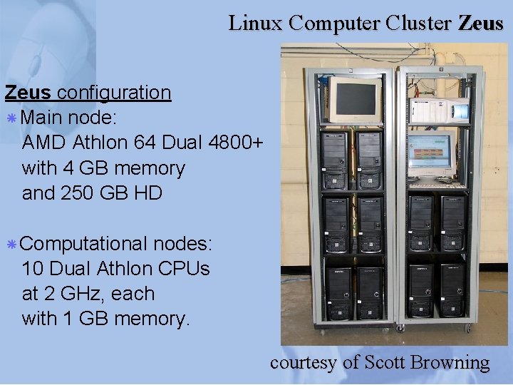 Linux Computer Cluster Zeus configuration *Main node: AMD Athlon 64 Dual 4800+ with 4