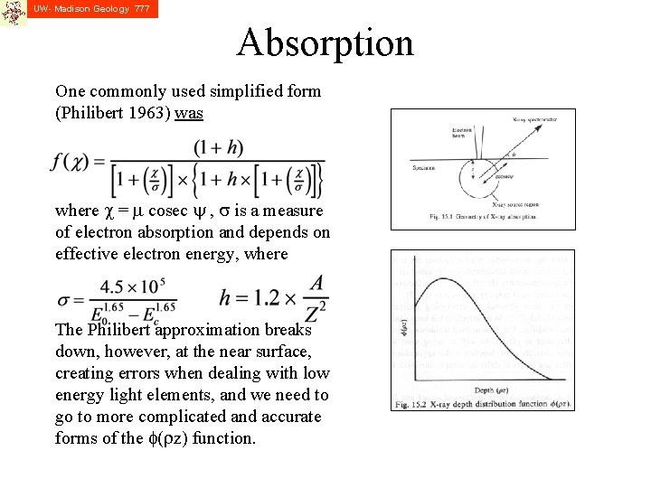 UW- Madison Geology 777 Absorption One commonly used simplified form (Philibert 1963) was where