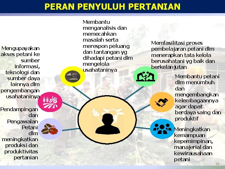 PERAN PENYULUH PERTANIAN Mengupayakan akses petani ke sumber informasi, teknologi dan sumber daya lainnya