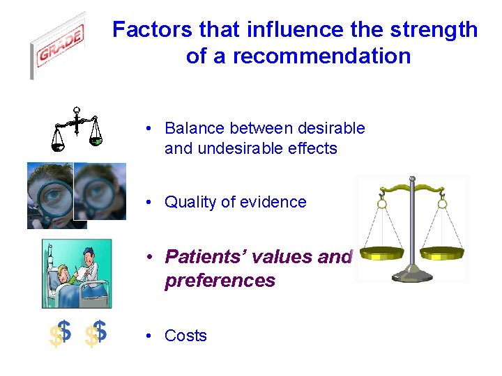 Factors that influence the strength of a recommendation • Balance between desirable and undesirable