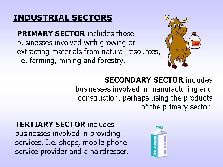 INDUSTRIAL SECTORS PRIMARY SECTOR includes those businesses involved with growing or extracting materials from