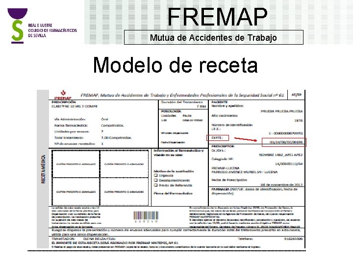 FREMAP Mutua de Accidentes de Trabajo Modelo de receta 