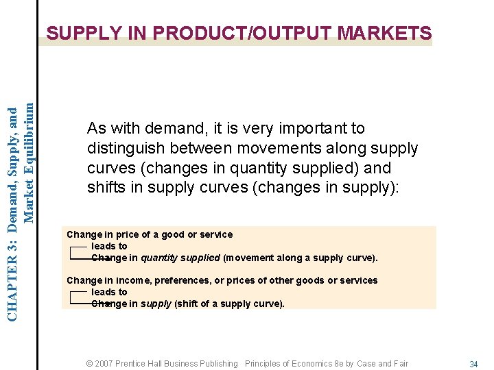 CHAPTER 3: Demand, Supply, and Market Equilibrium SUPPLY IN PRODUCT/OUTPUT MARKETS As with demand,