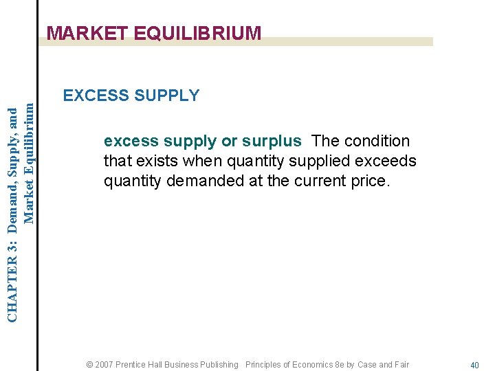CHAPTER 3: Demand, Supply, and Market Equilibrium MARKET EQUILIBRIUM EXCESS SUPPLY excess supply or