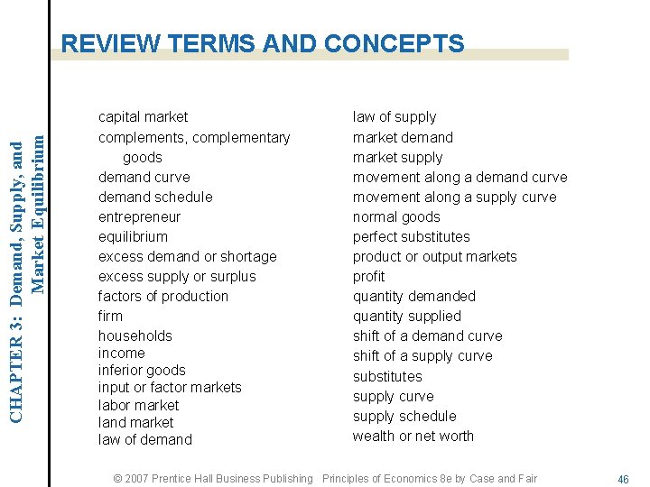 CHAPTER 3: Demand, Supply, and Market Equilibrium REVIEW TERMS AND CONCEPTS capital market complements,
