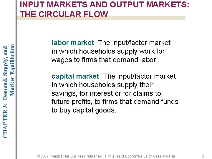 CHAPTER 3: Demand, Supply, and Market Equilibrium INPUT MARKETS AND OUTPUT MARKETS: THE CIRCULAR
