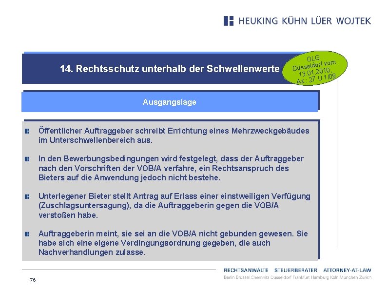 14. Rechtsschutz unterhalb der Schwellenwerte OLG orf vom Düsseld 010, 13. 01. 2 1/09