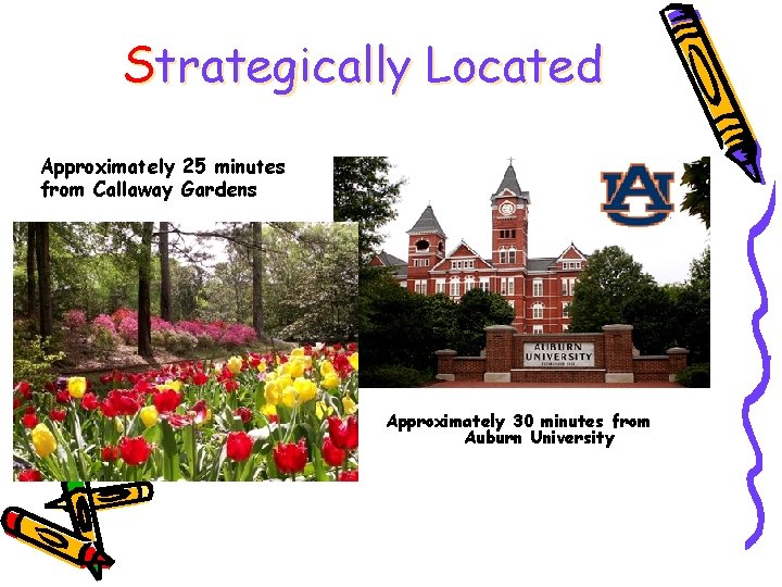 Strategically Located Approximately 25 minutes from Callaway Gardens Approximately 30 minutes from Auburn University