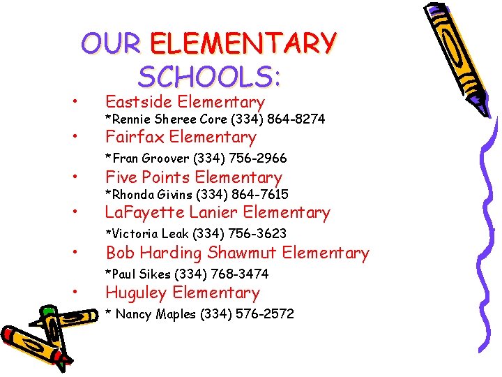  • • • OUR ELEMENTARY SCHOOLS: Eastside Elementary *Rennie Sheree Core (334) 864