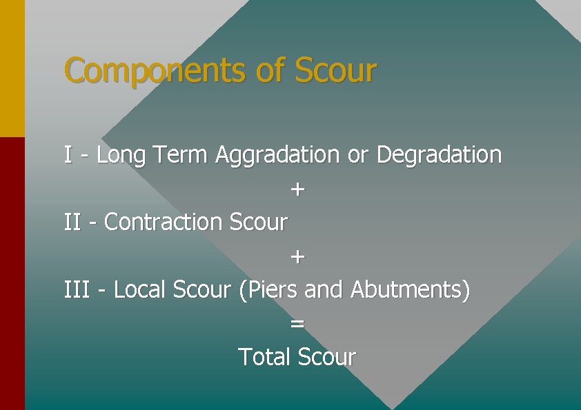 Components of Scour I - Long Term Aggradation or Degradation + II - Contraction