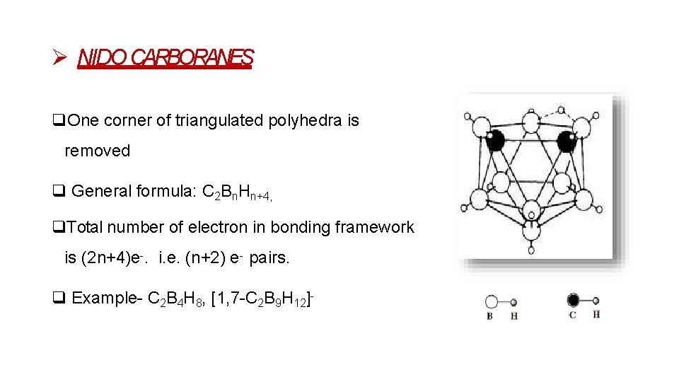 NIDO CARBORANES One corner of triangulated polyhedra is removed General formula: C 2 NIDO CARBORANES One corner of triangulated polyhedra is removed General formula: C 2