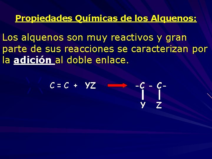 Propiedades Químicas de los Alquenos: Los alquenos son muy reactivos y gran parte de