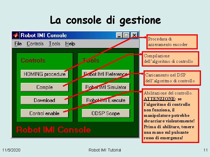 La console di gestione Procedura di azzeramento encoder Compilazione dell’algoritmo di controllo Caricamento nel