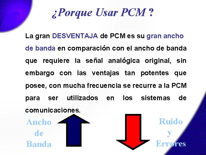 ¿Porque Usar PCM ? La gran DESVENTAJA de PCM es su gran ancho de