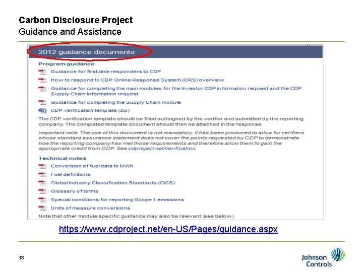 Carbon Disclosure Project Guidance and Assistance https: //www. cdproject. net/en-US/Pages/guidance. aspx 13 