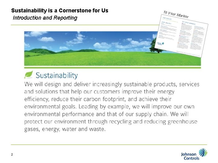 Sustainability is a Cornerstone for Us Introduction and Reporting 2 10 Ye ar Ma