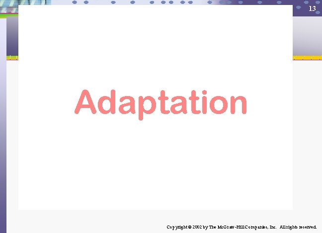 13 Adaptation Copyright © 2002 by The Mc. Graw-Hill Companies, Inc. All rights reserved.