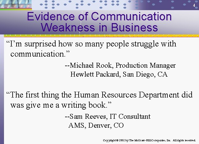 4 Evidence of Communication Weakness in Business “I’m surprised how so many people struggle