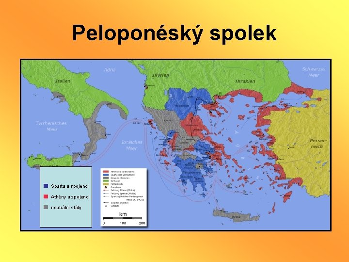 Peloponéský spolek ■ Sparta a spojenci ■ Athény a spojenci ■ neutrální státy 