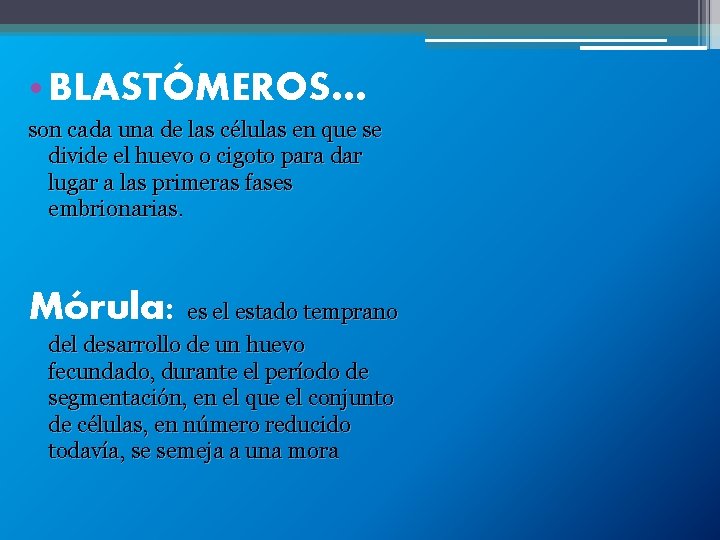  • BLASTÓMEROS… son cada una de las células en que se divide el