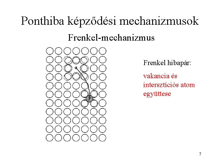 Ponthiba képződési mechanizmusok Frenkel-mechanizmus Frenkel hibapár: vakancia és intersztíciós atom együttese 7 