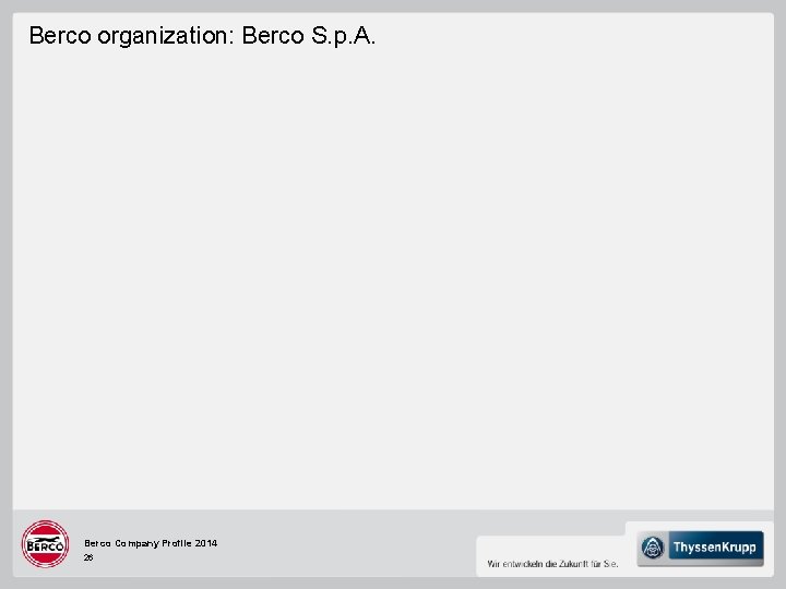 Berco organization: Berco S. p. A. Berco Company Profile 2014 26 Berco organization: Berco S. p. A. Berco Company Profile 2014 26
