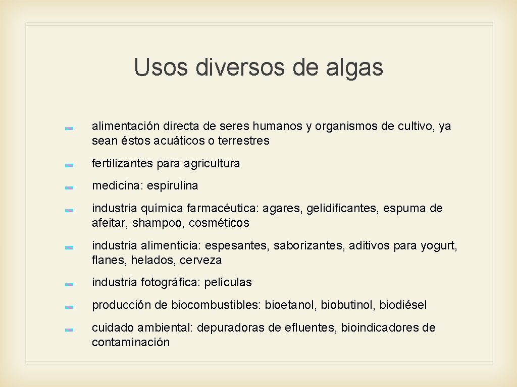 Usos diversos de algas alimentación directa de seres humanos y organismos de cultivo, ya