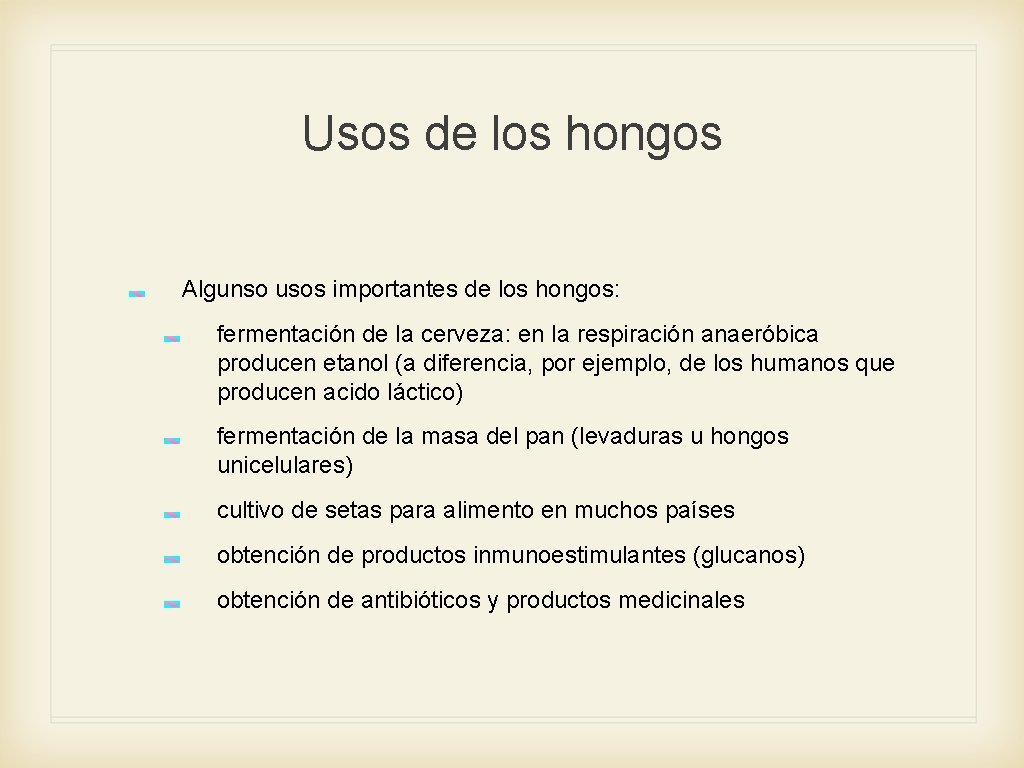 Usos de los hongos Algunso usos importantes de los hongos: fermentación de la cerveza: