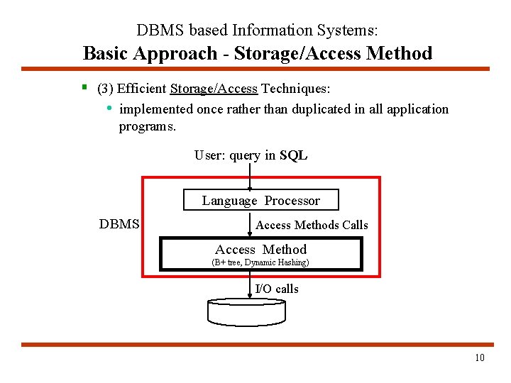 DBMS based Information Systems: Basic Approach - Storage/Access Method § (3) Efficient Storage/Access Techniques: DBMS based Information Systems: Basic Approach - Storage/Access Method § (3) Efficient Storage/Access Techniques: